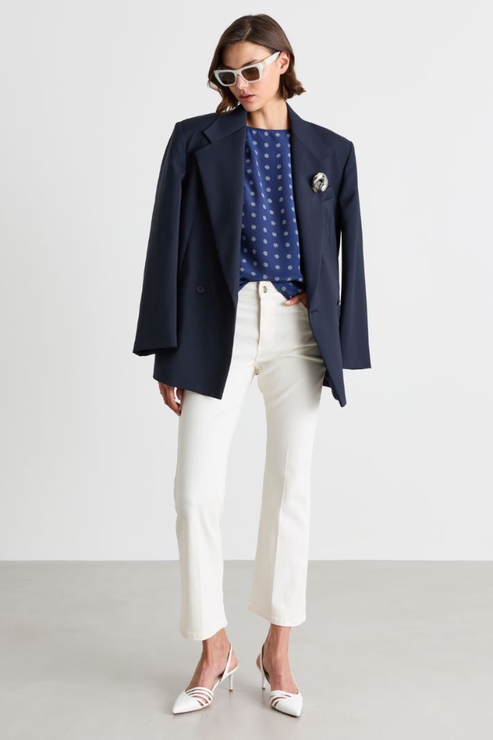 Blusa girocollo in crepe de chine - BLU BIANCO - Intrend