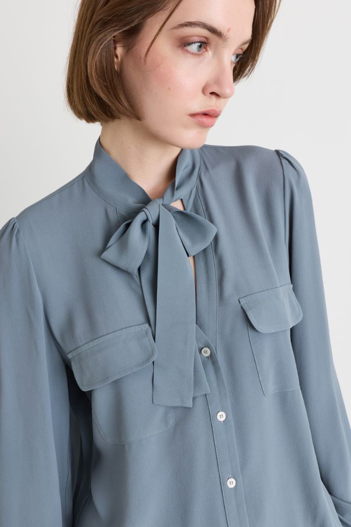 Camicia sfiancata con tasche al petto - AZZURRO - Intrend - 3