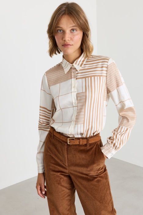 Straight-fit printed twill shirt - Intrend