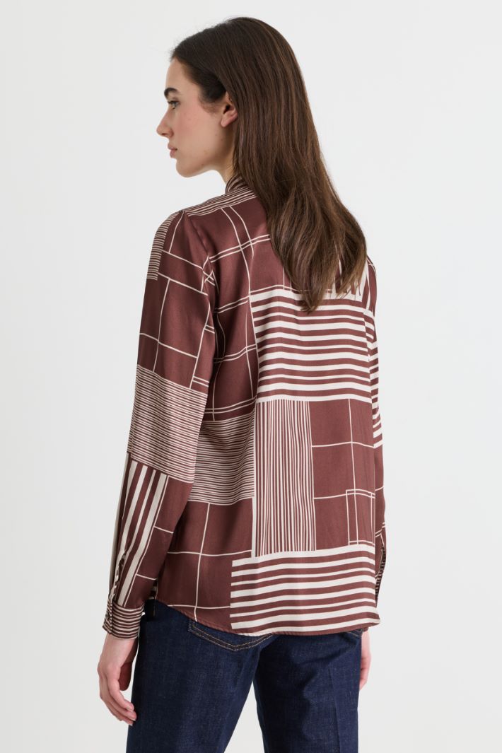 Straight-fit printed twill shirt - BORDEAUX WHITE - Intrend - 4