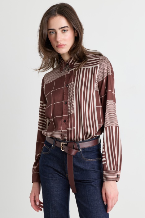 Straight-fit printed twill shirt - Intrend