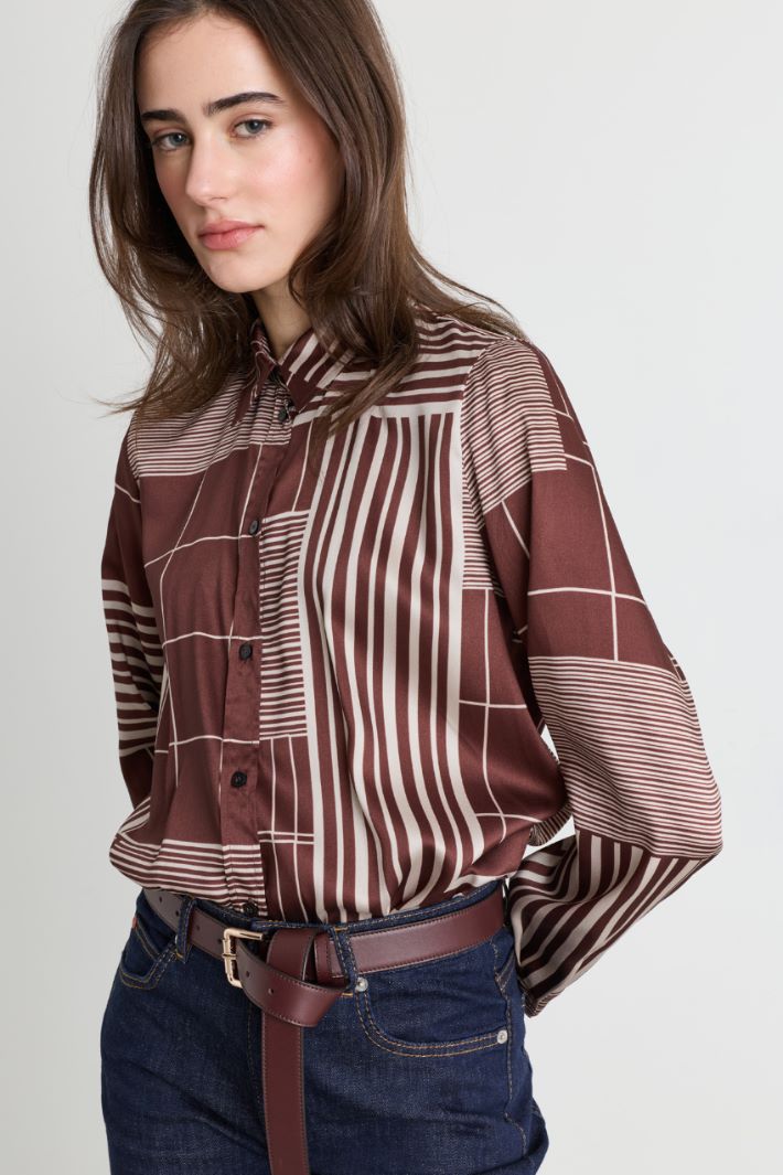 Straight-fit printed twill shirt - BORDEAUX WHITE - Intrend - 3