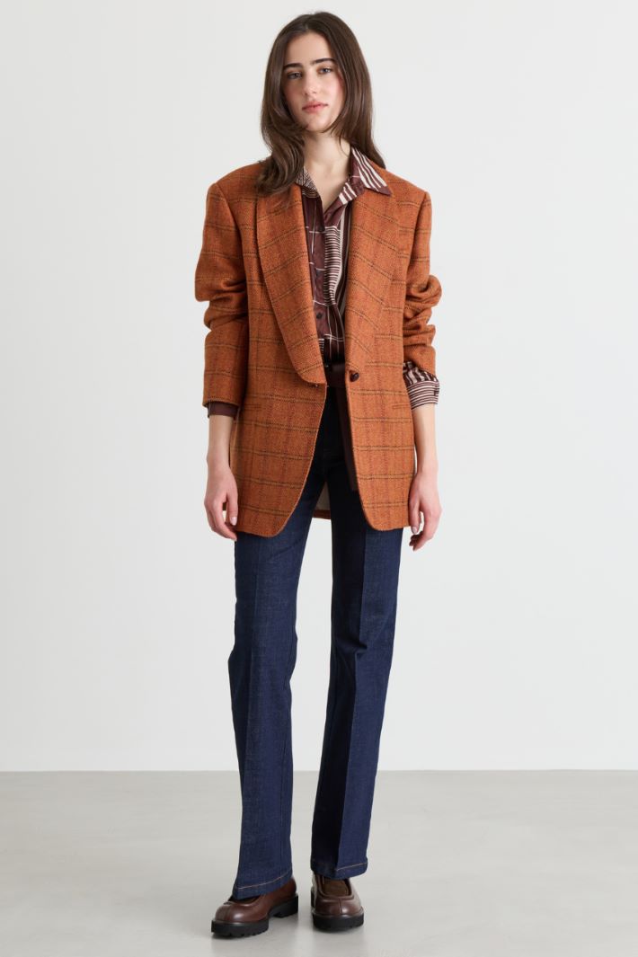 Straight-fit printed twill shirt - BORDEAUX WHITE - Intrend