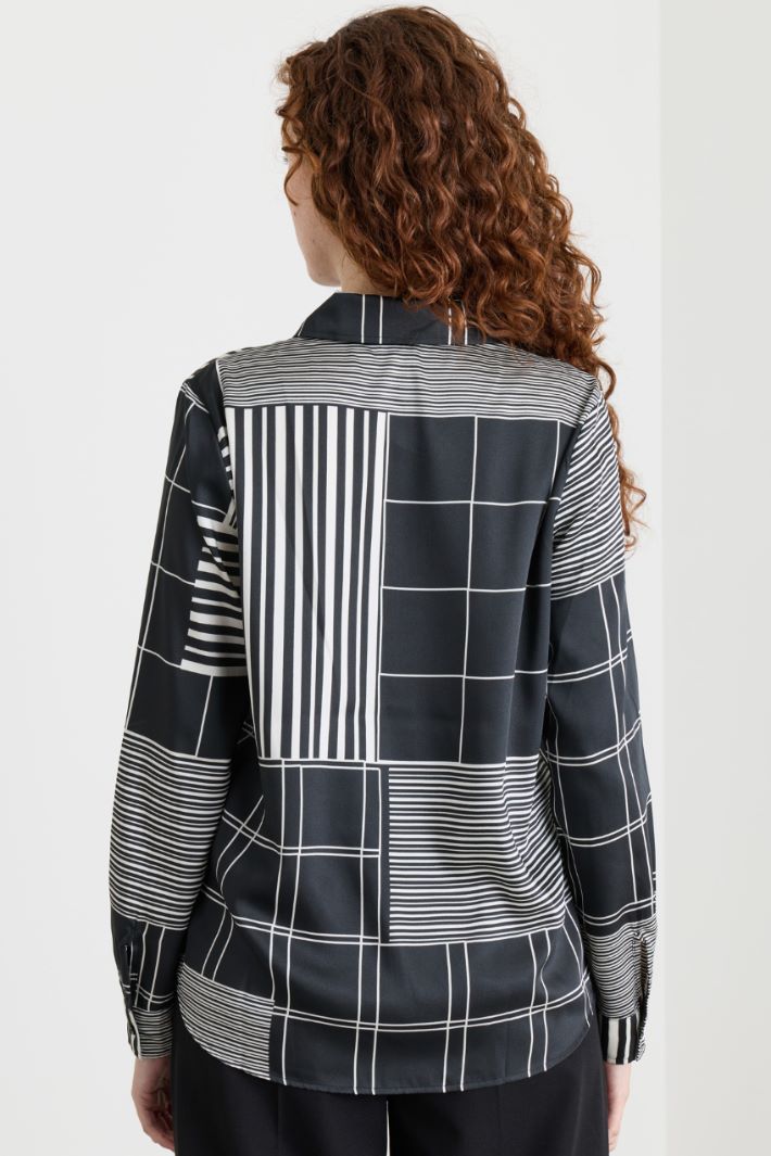 Camicia semiaderente in twil - NERO BIANCO - Intrend - 4