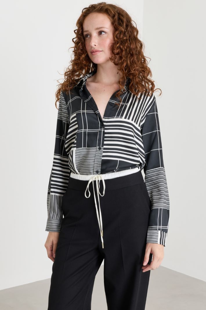 Camicia semiaderente in twil - NERO BIANCO - Intrend - 2