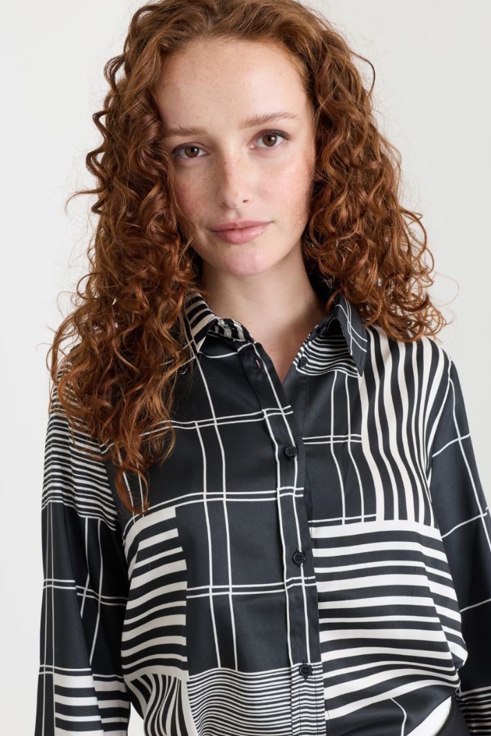 Camicia semiaderente in twil - NERO BIANCO - Intrend - 3