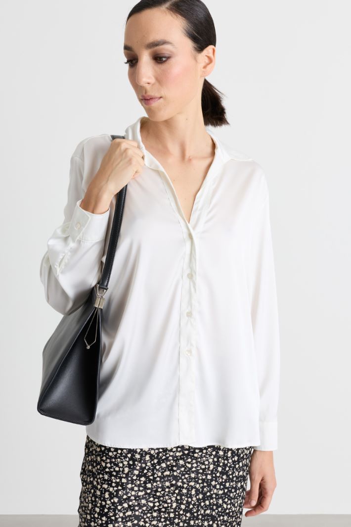 Blusa in raso leggero stretch - BIANCO - Intrend - 2