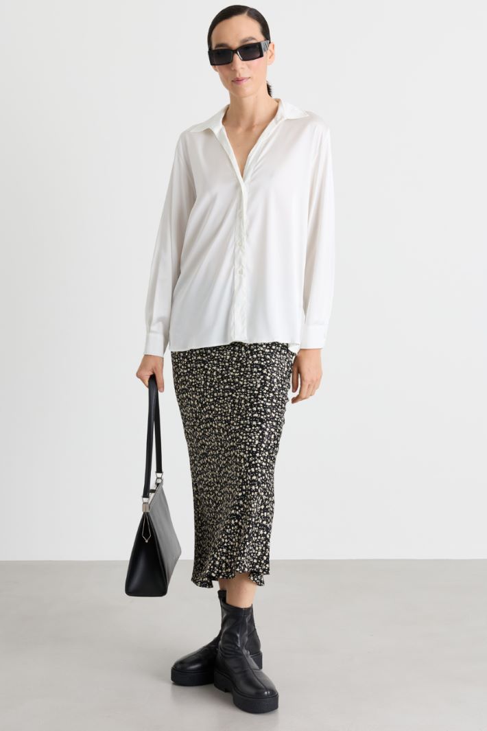 Blusa in raso leggero stretch - BIANCO - Intrend
