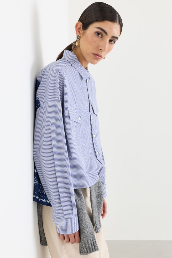 Camicia in tela con inserto in twill - BLU - Intrend - 3