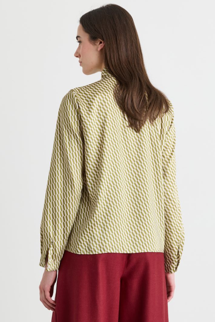 Blusa in twill stampato - VERDE BIANCO - Intrend - 4