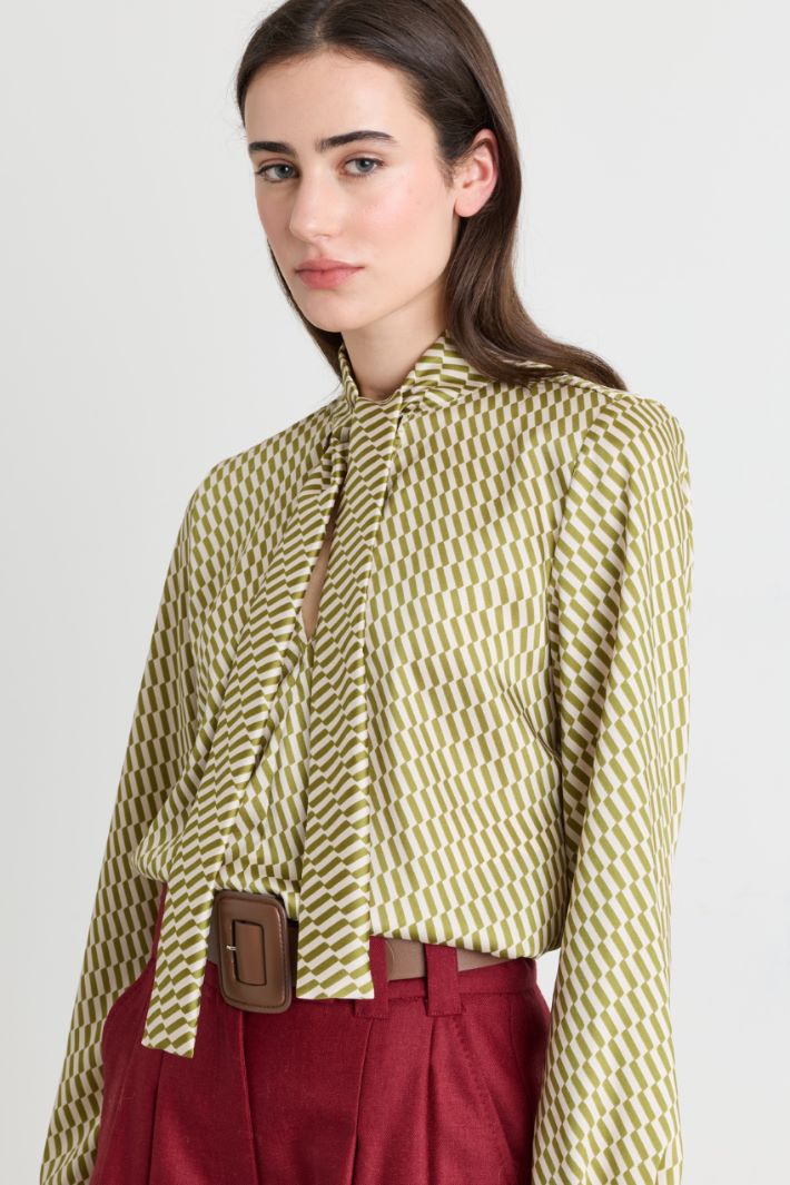 Blusa in twill stampato - VERDE BIANCO - Intrend - 3