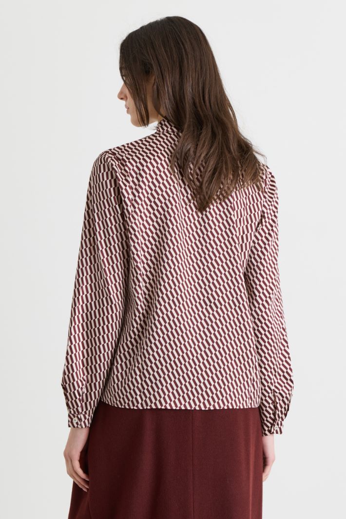 Blusa in twill stampato - BORDEAUX BIANCO - Intrend - 4