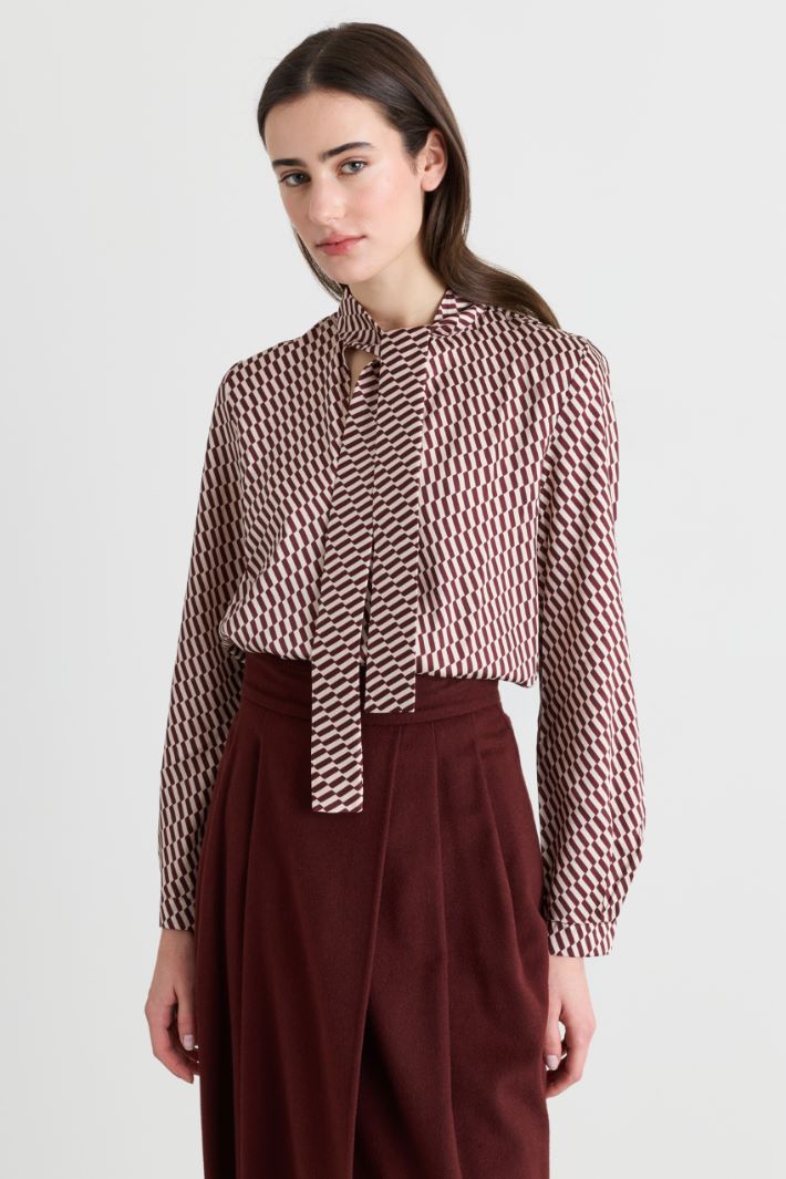 Blusa in twill stampato - BORDEAUX BIANCO - Intrend - 2