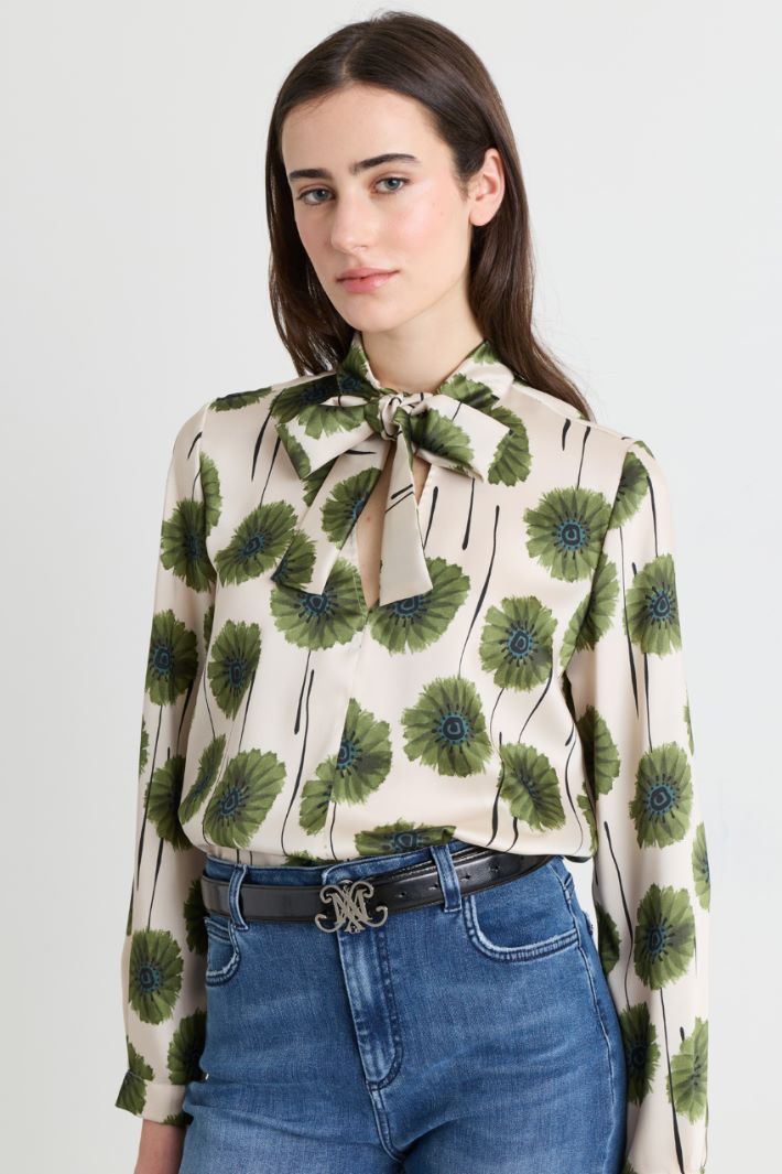 Blusa in twill stampato - BIANCO VERDE - Intrend - 2