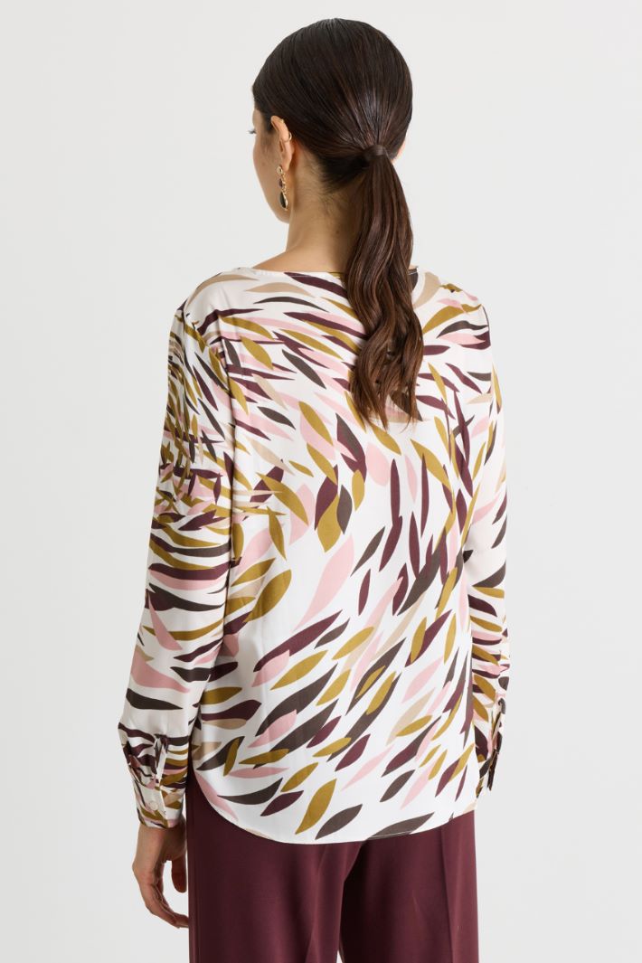 Printed twill blouse - WHITE PINK BORDEAUX - Intrend - 4