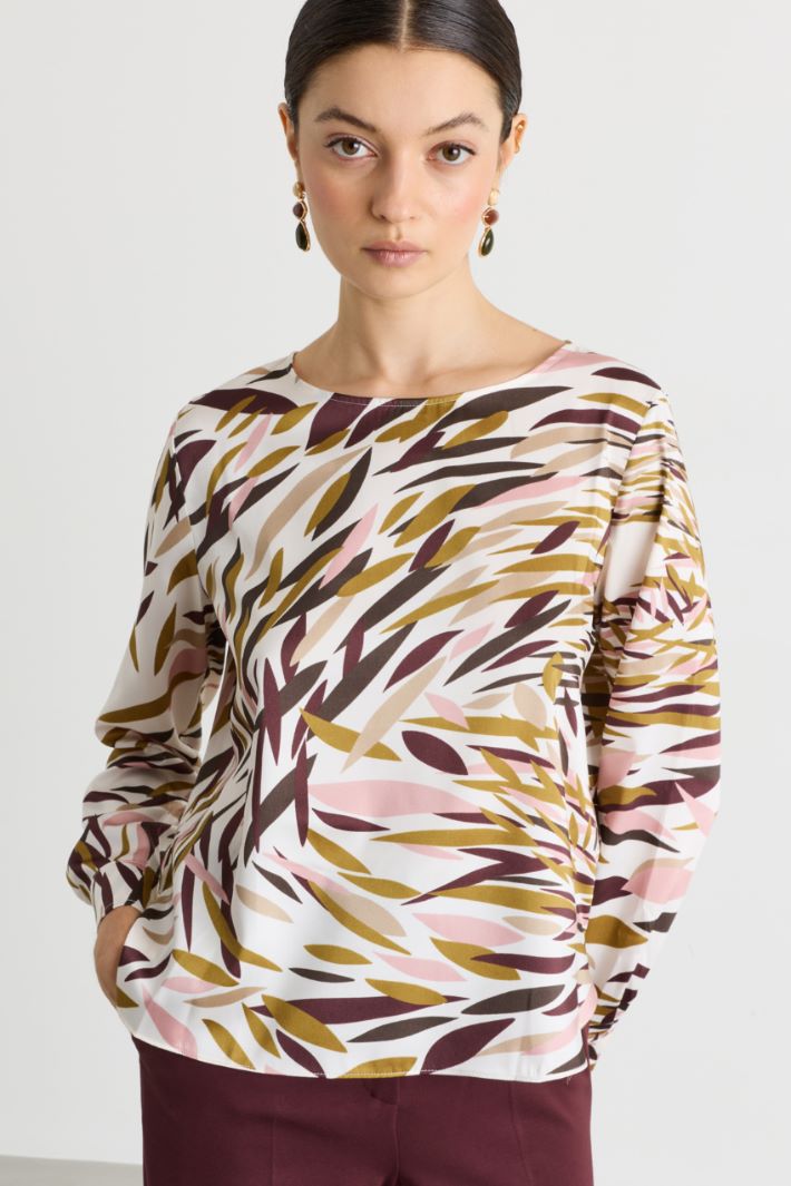 Printed twill blouse - WHITE PINK BORDEAUX - Intrend - 3