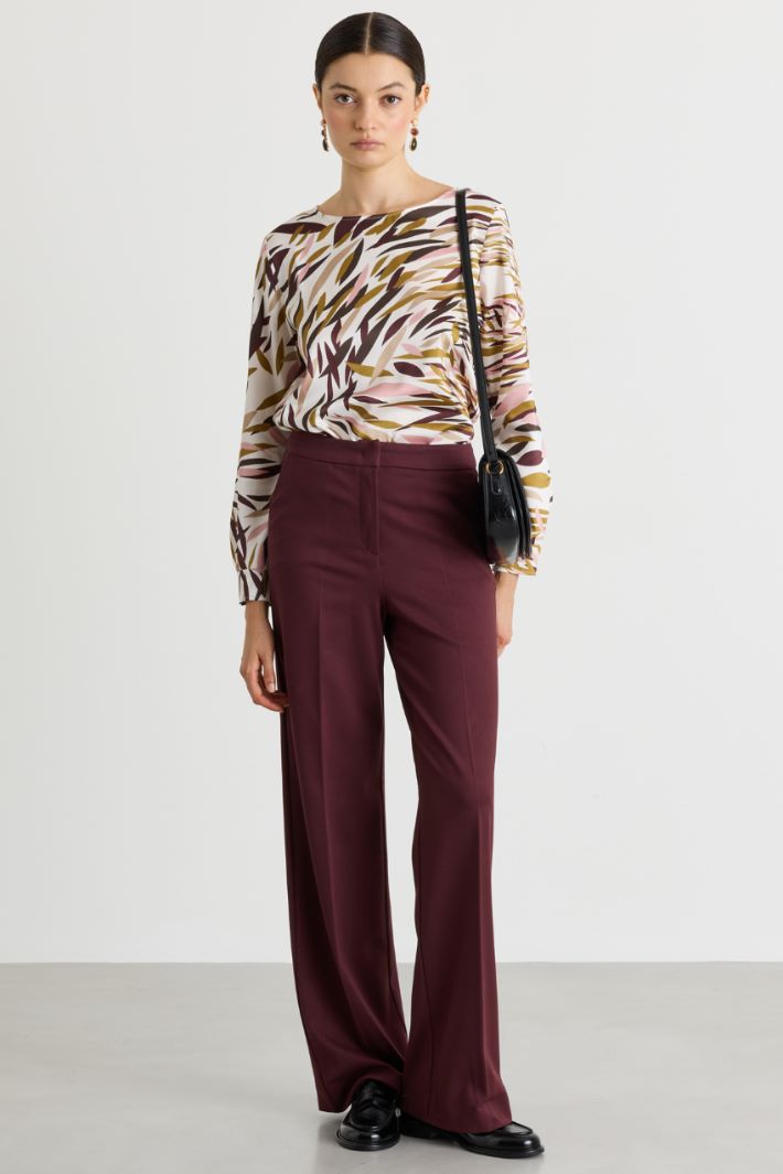 Printed twill blouse - WHITE PINK BORDEAUX - Intrend