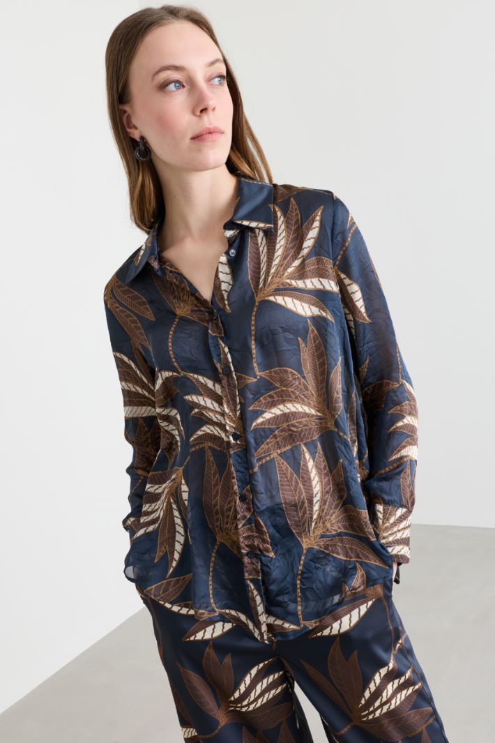 Blusa in raso stampato - BLU MARRONE - Intrend - 2