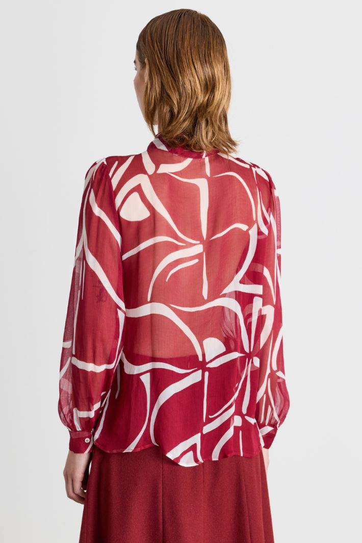 Blusa in creponne stampata - ROSSO BIANCO - Intrend - 4