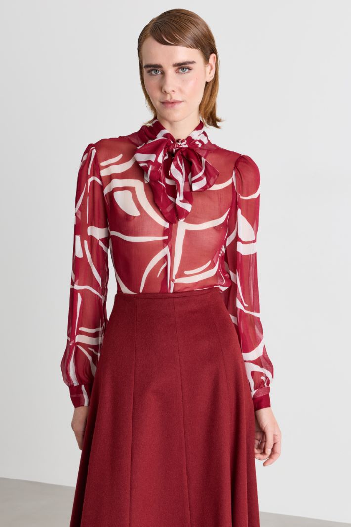 Blusa in creponne stampata - ROSSO BIANCO - Intrend - 2