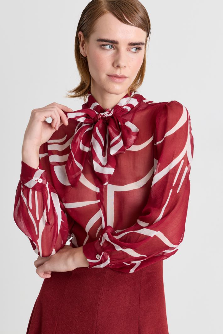 Blusa in creponne stampata - ROSSO BIANCO - Intrend - 3