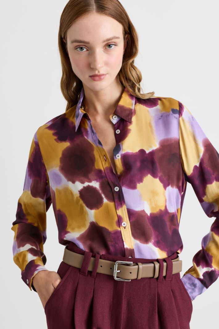Camicia in twill stampato - BORDEAUX CAMMELLO - Intrend - 3