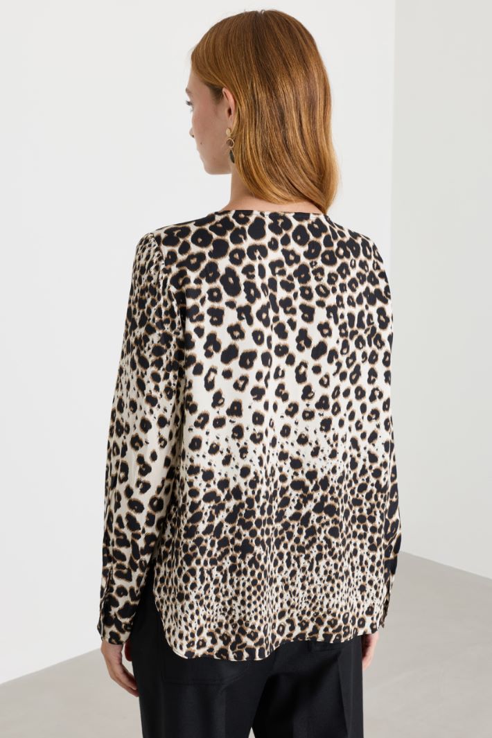 Twill blouse - BLACK BEIGE - Intrend - 4