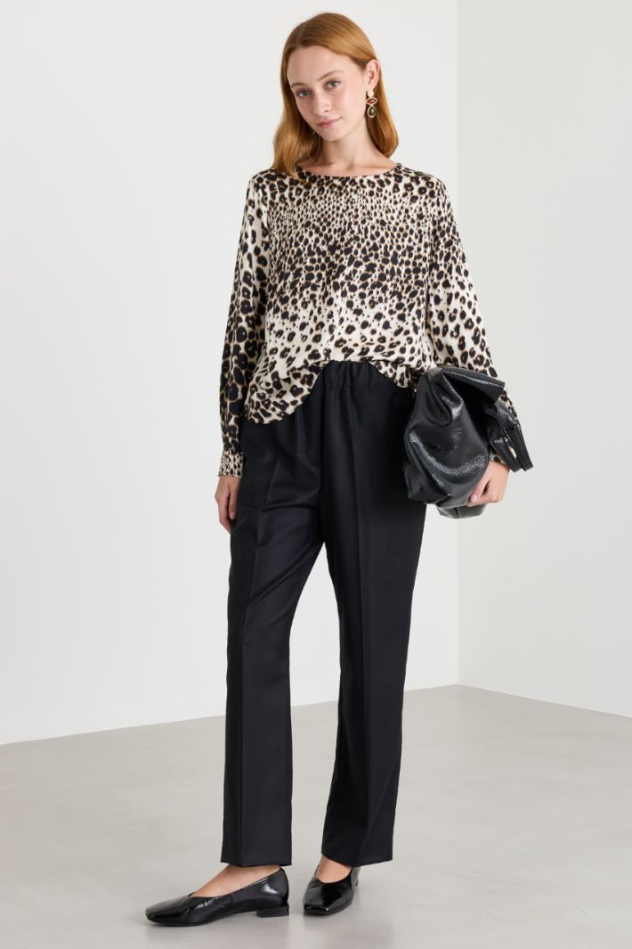 Twill blouse - BLACK BEIGE - Intrend