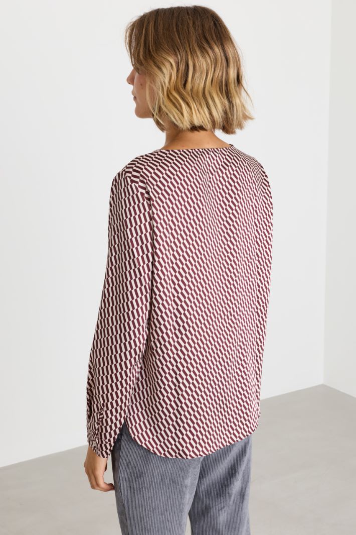 Printed twill blouse - BORDEAUX - Intrend - 4