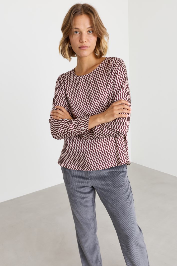 Printed twill blouse - BORDEAUX - Intrend - 2
