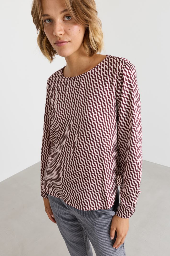 Printed twill blouse - BORDEAUX - Intrend - 3