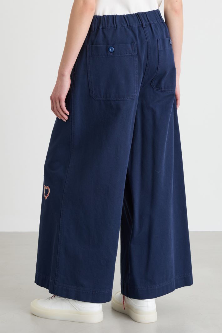 Embroidered wide leg trousers - BLUE - Intrend - 4