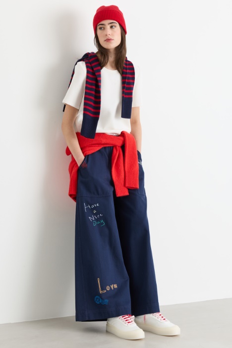 Embroidered wide leg trousers - Intrend