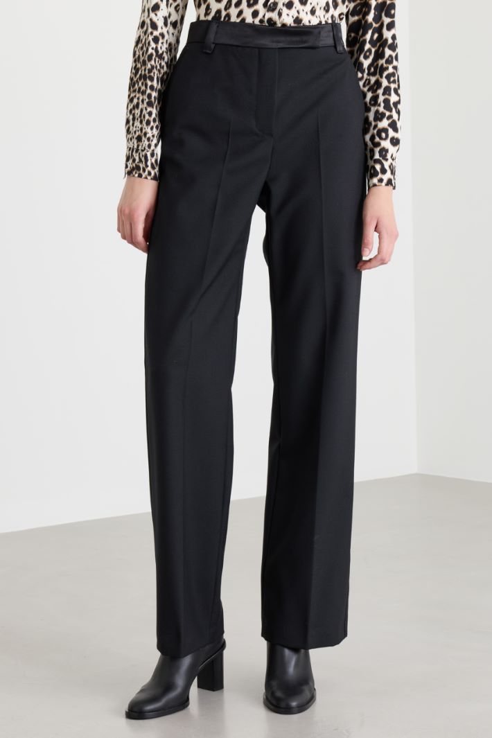 Tuxedo-trim trousers - BLACK - Intrend - 2
