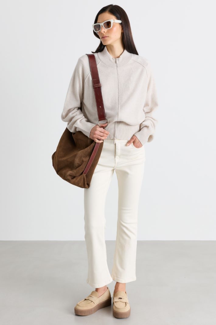 Slim-fit stretch gabardine trousers - WHITE - Intrend