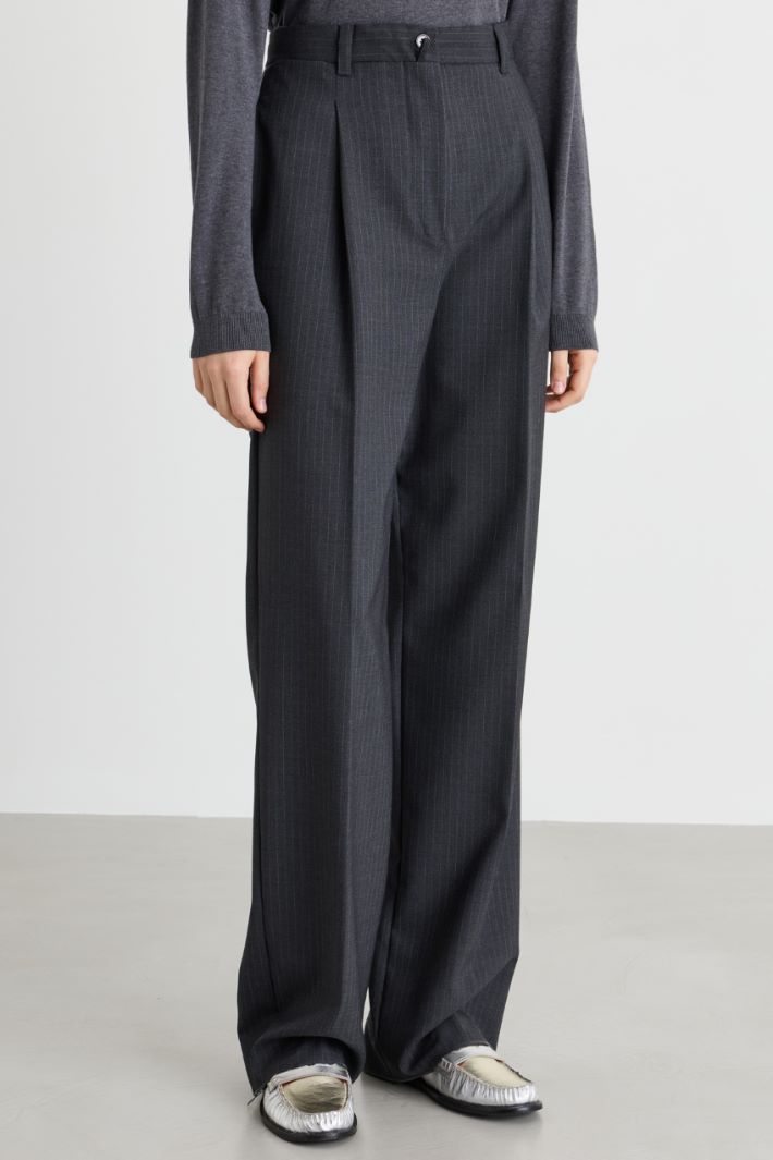 Wool Canvas Trousers - GREY - Intrend - 2
