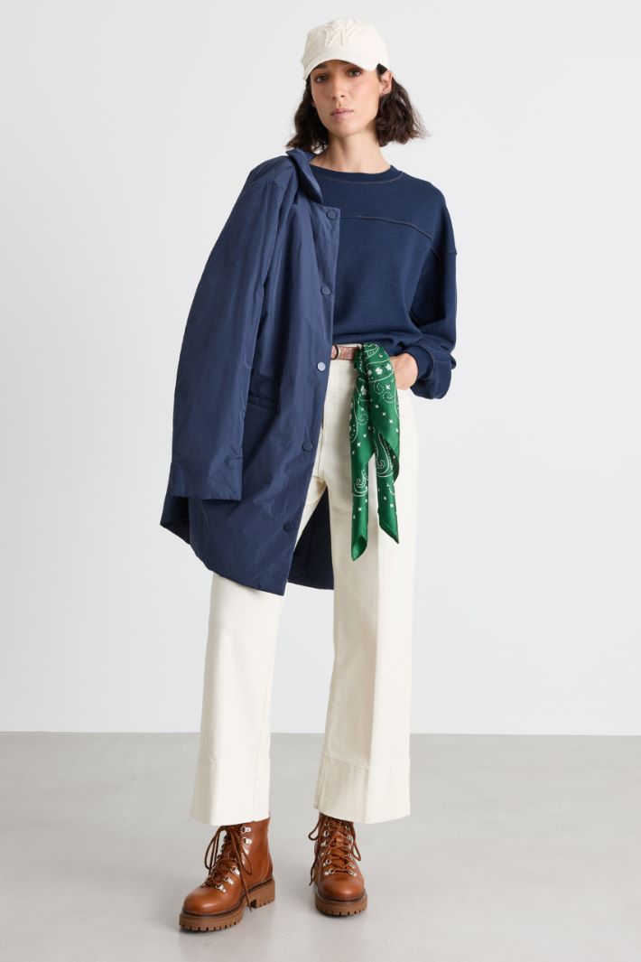 Straight-fit Trousers with a Deep Top-stitched Hem - WHITE - Intrend