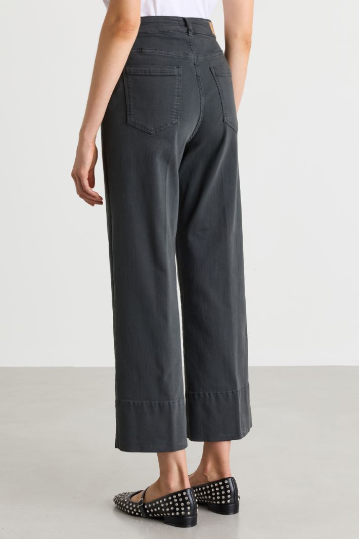 Straight-fit Trousers with a Deep Top-stitched Hem - GREY - Intrend - 4