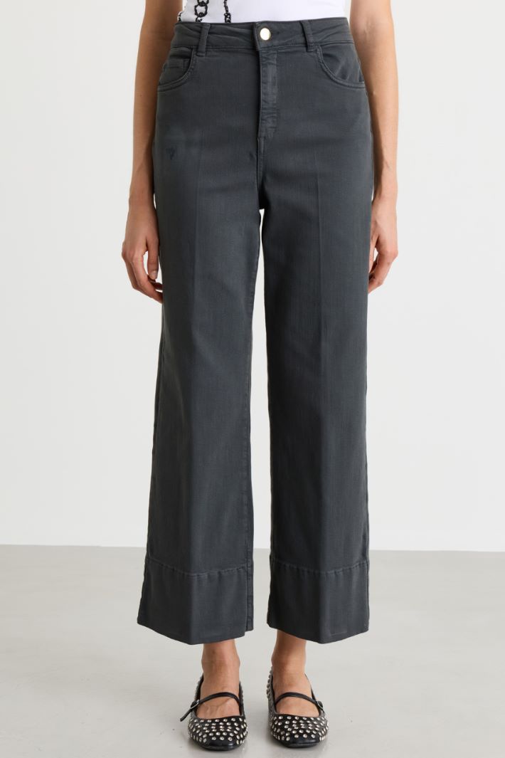 Straight-fit Trousers with a Deep Top-stitched Hem - GREY - Intrend - 2
