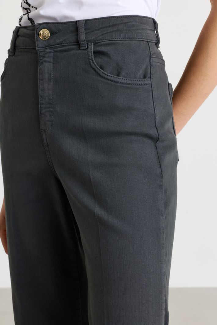 Straight-fit Trousers with a Deep Top-stitched Hem - GREY - Intrend - 3