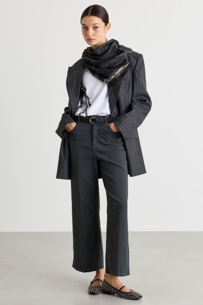 Straight-fit Trousers with a Deep Top-stitched Hem - GREY - Intrend