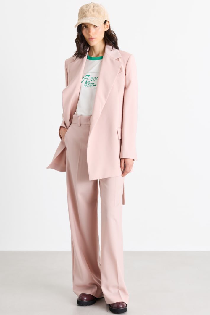 Wide-leg wool canvas trousers - PINK - Intrend