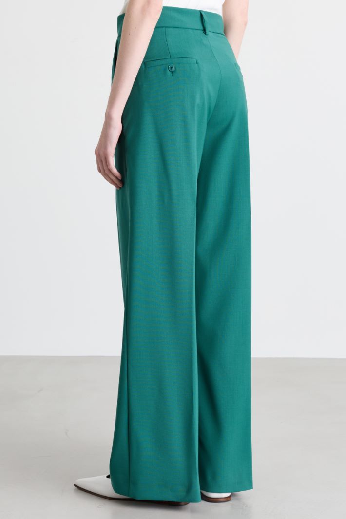Wide-leg wool canvas trousers - GREEN - Intrend - 4
