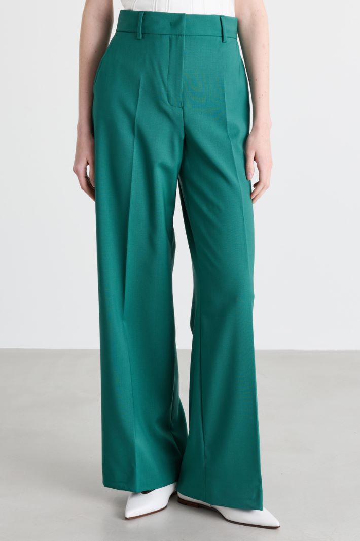 Wide-leg wool canvas trousers - GREEN - Intrend - 2