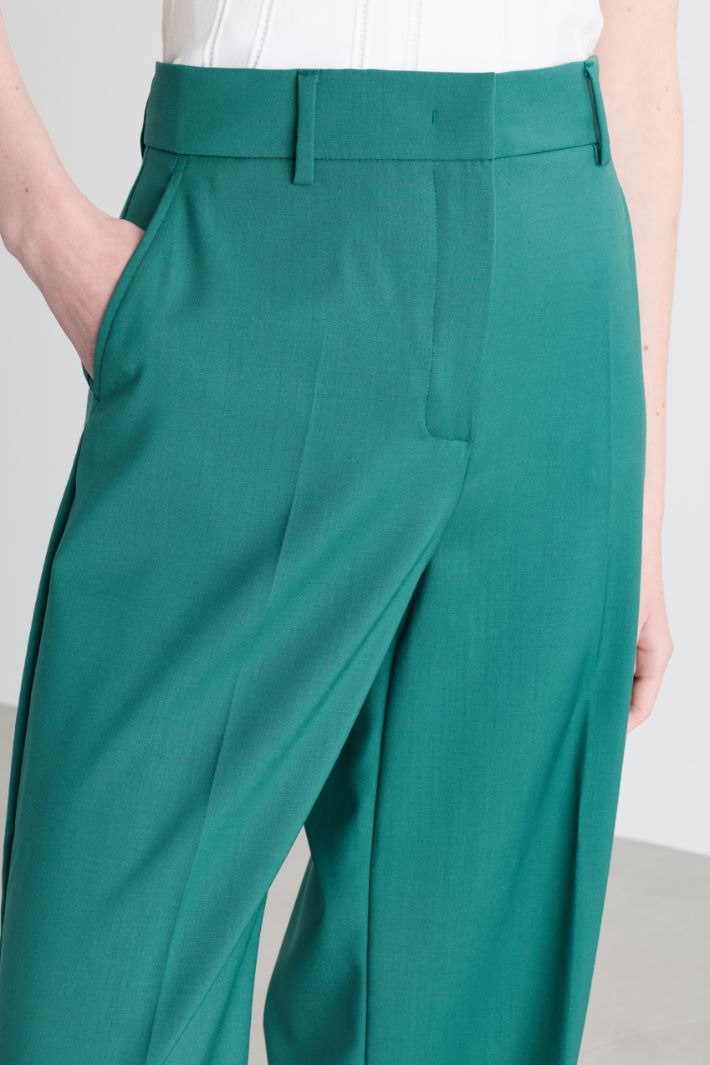 Wide-leg wool canvas trousers - GREEN - Intrend - 3
