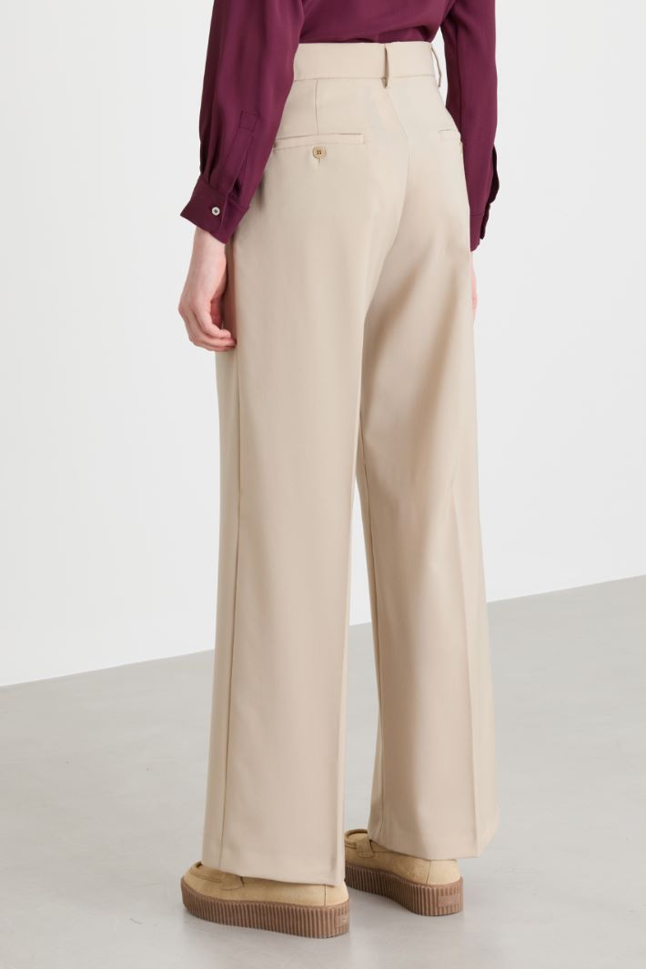 Wide-leg wool canvas trousers - BEIGE - Intrend - 4