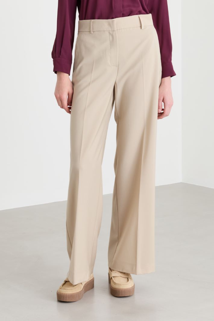 Wide-leg wool canvas trousers - BEIGE - Intrend - 2