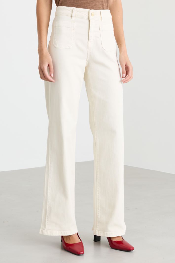Stretch gabardine trousers - WHITE - Intrend - 2