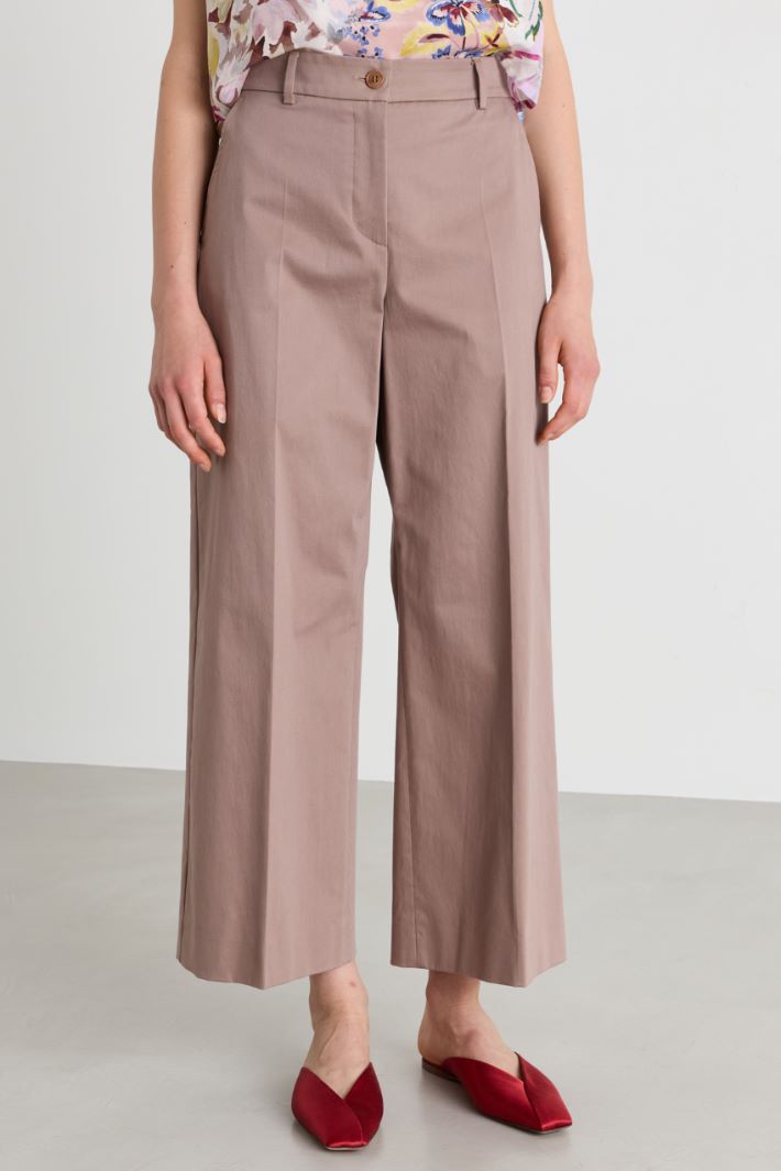 Cropped cotton sateen trousers - PINK - Intrend - 2