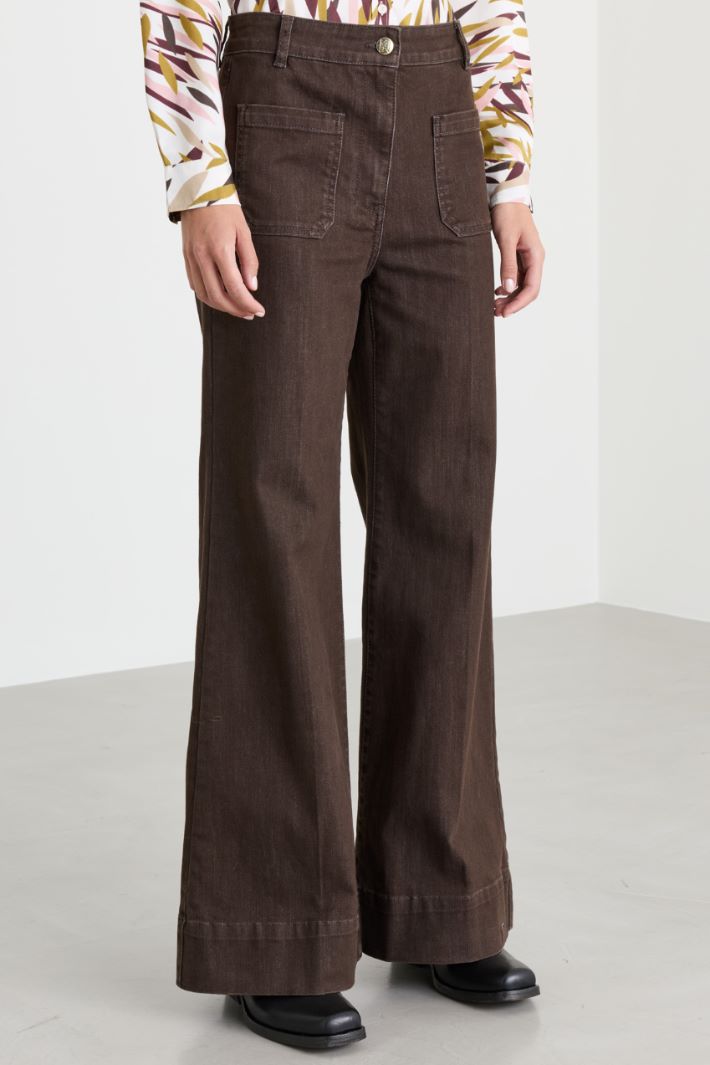 Flared twill trousers - BROWN - Intrend - 2